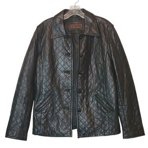 SIENA Black Genuine Leather Jacket Button Down Front Quilted Classic Chic 10